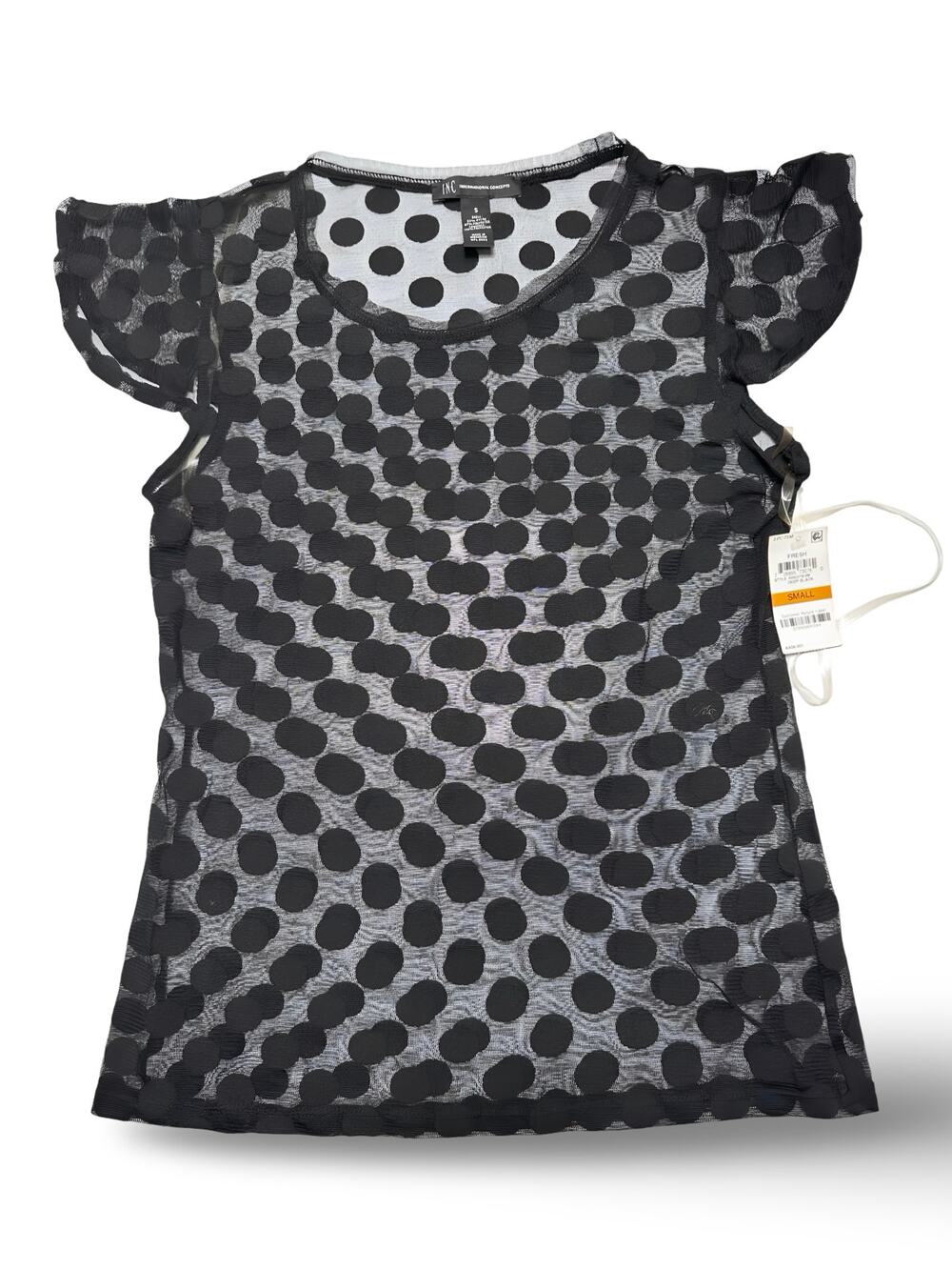 NWT I.N.C International Concepts Black Polka Dot Sheer Mesh Top Size Small